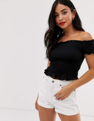 New Look shirred bardot top in black