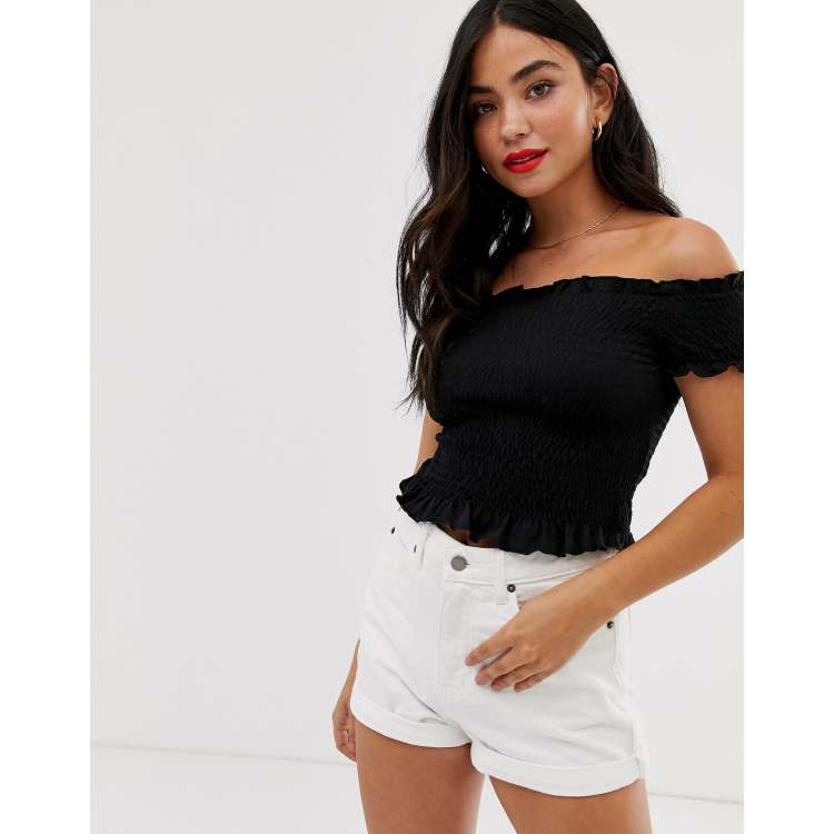 Black shirred bardot top on sale