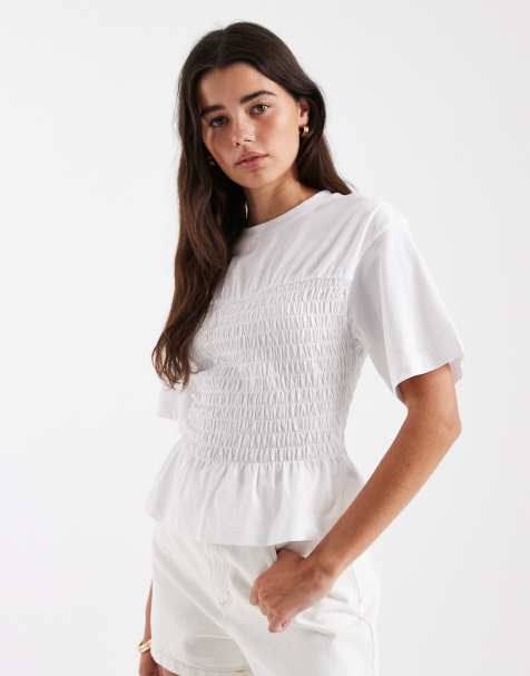 New Look shirred bust t-shirt in white
