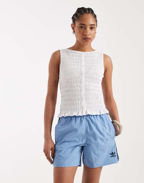 New Look shirred button through tank in white  