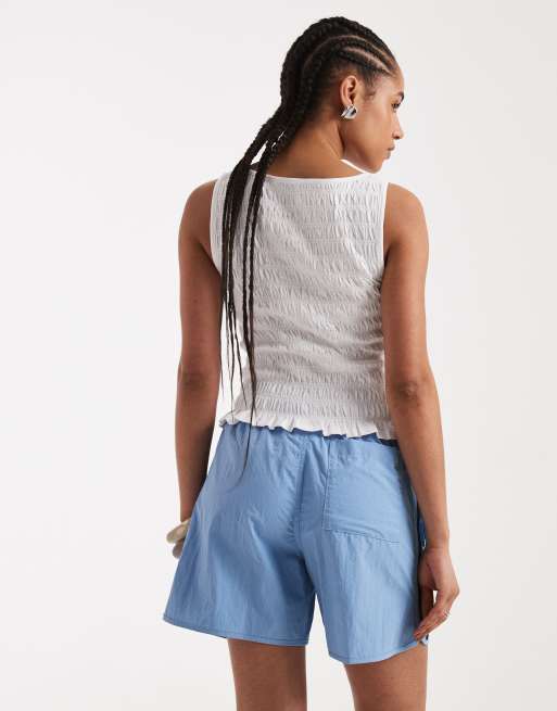 New Look shirred button through tank in white  , 4 of 4