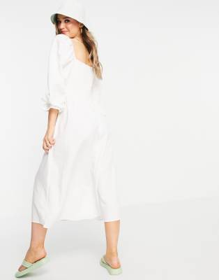 white shirred midi dress