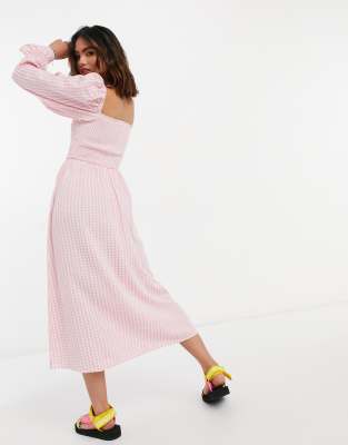 New look shirred midi deals dress in pink gingham