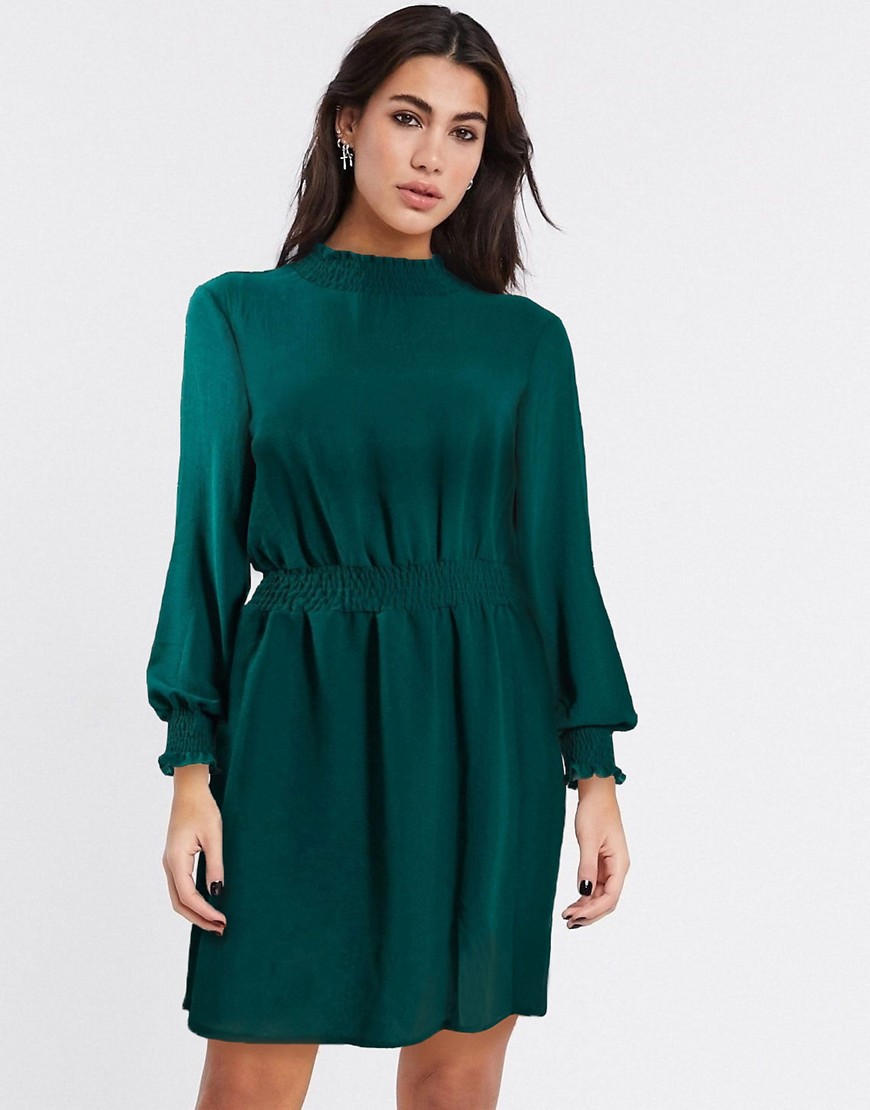 New Look shirred neck dress in green
