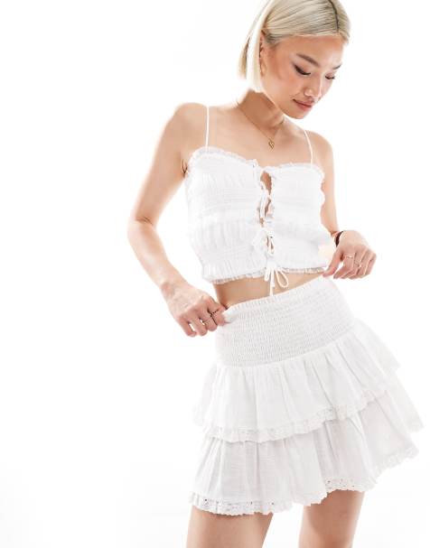New Look shirred rara mini skirt in cream - view 1