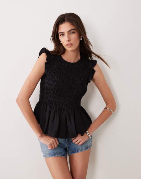 New Look shirred ruffle sleeve top in black - view 1
