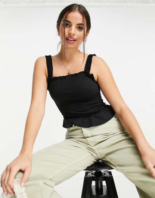 New Look shirred singlet in black