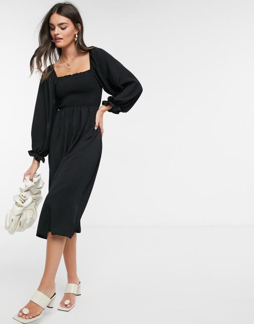 Black midi square neck hot sale dress