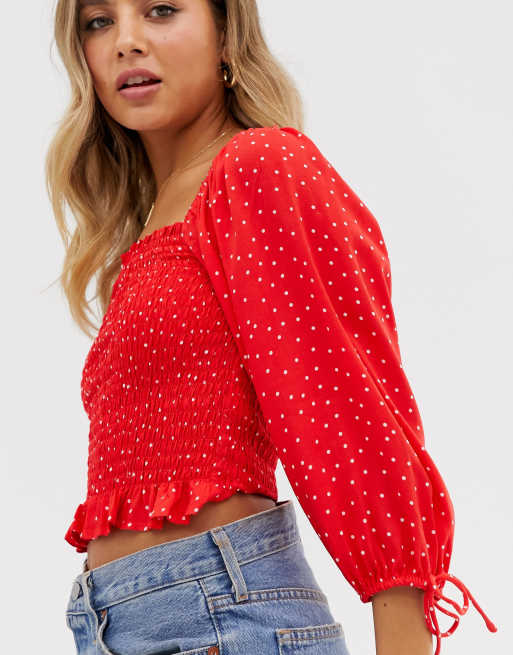 Red polka cheap dot top