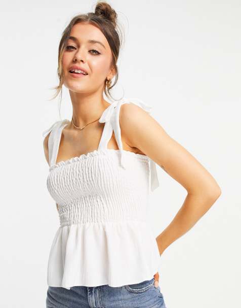 New Look shirred tie strap cami in off white - view 1