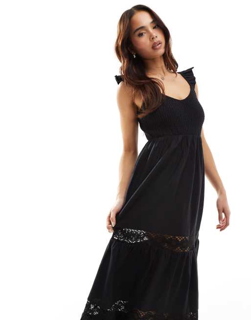 New Look shirred top tiered midi dress in black, 2 of 4