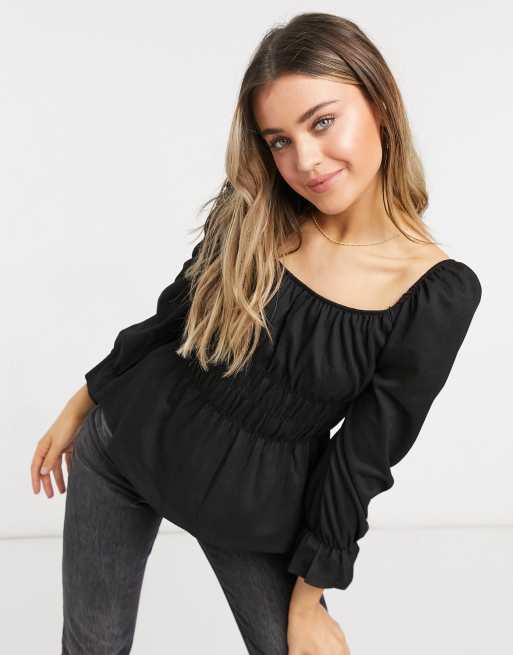 New Look shirred waist top in black | ASOS