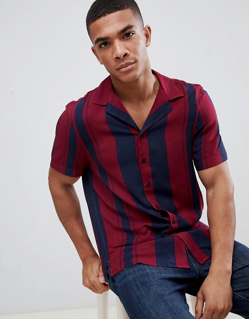 New Look shirt in burgundy stripe | ASOS