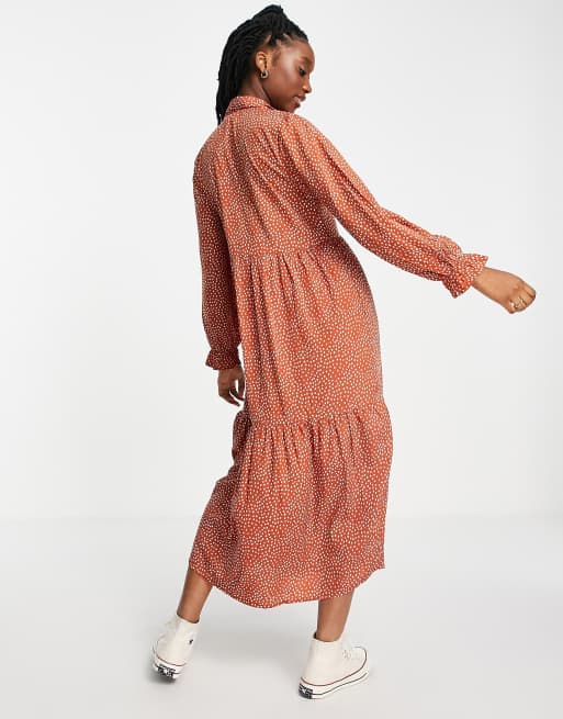 New Look shirt midi dress in rust spot