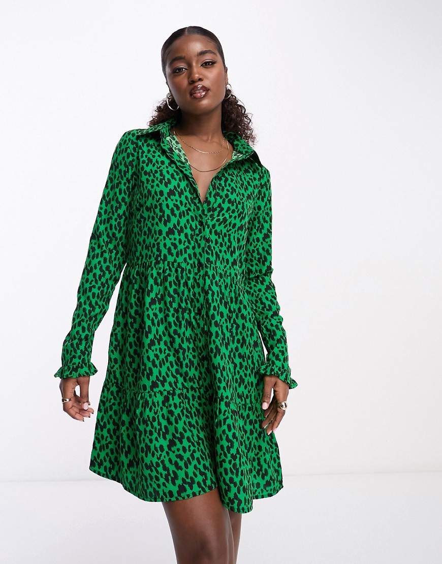 New Look shirt smock mini dress in green pattern