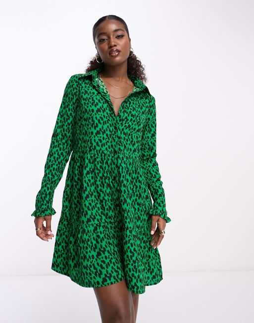 Green leopard print dress hotsell new look