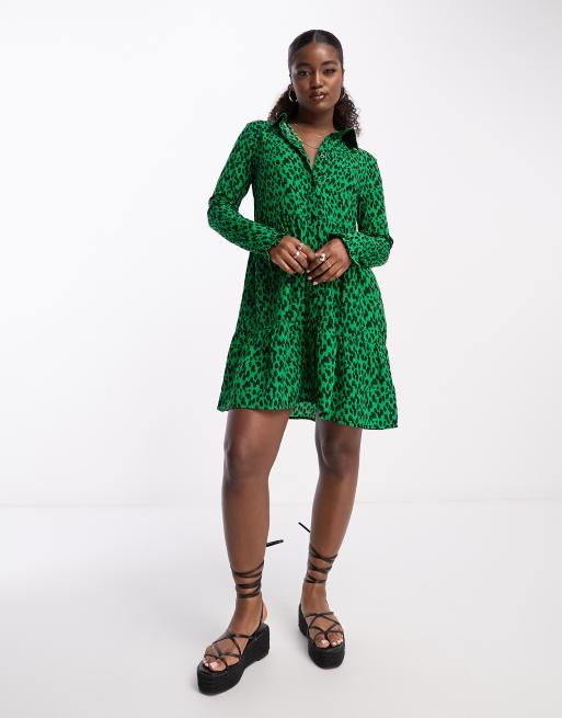 Green animal print shop dress new look