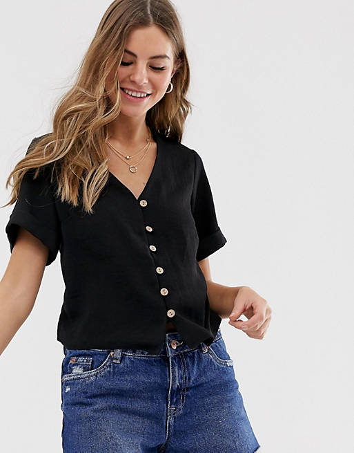 New Look shirt with button through in Black | ASOS