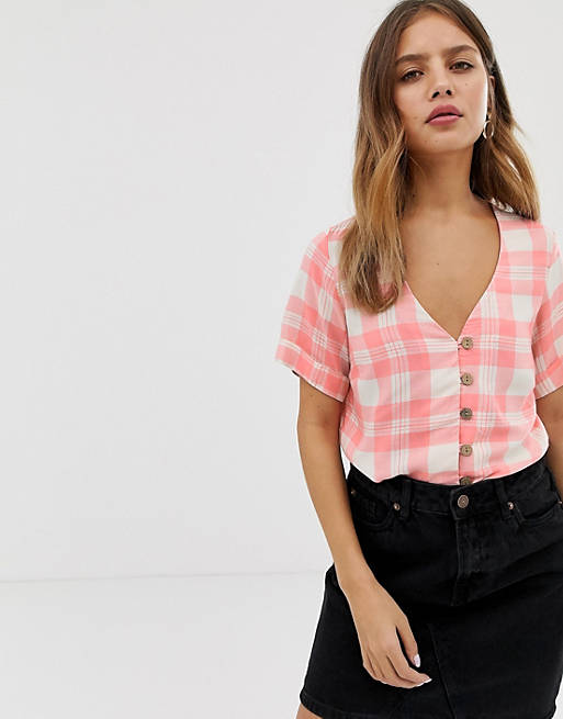 New Look shirt with button through in check | ASOS