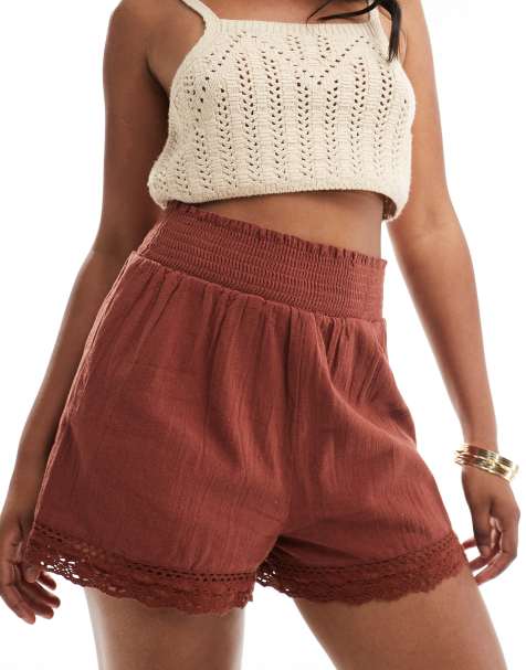 New Look - Short avec ourlets en broderie anglaise - Marron - view 1