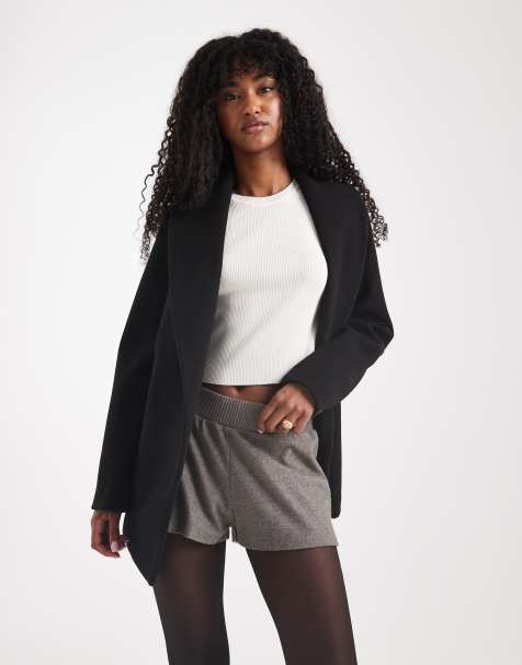 New Look short belted coat in black - view 1