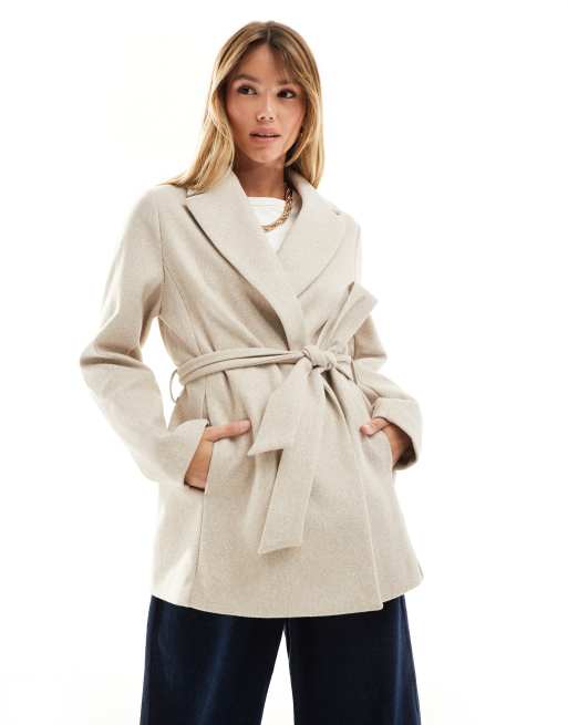 New Look short belted coat in mink