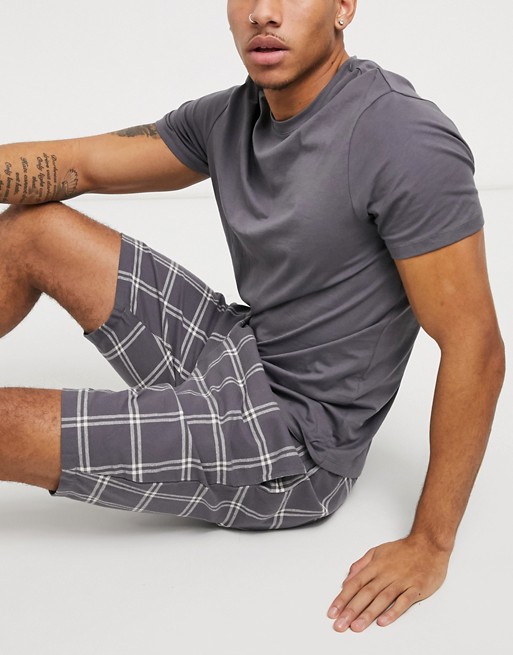 New Look short checked lounge set in grey grid
