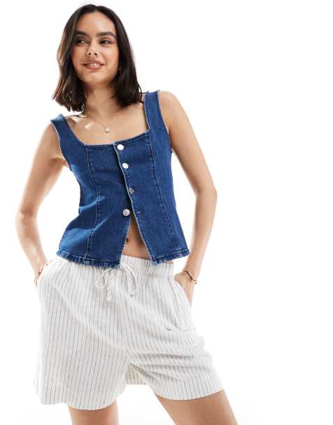 New Look - Short en lin à rayures - Blanc - view 1