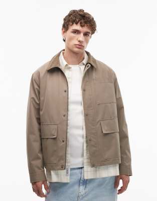 New Look Short Jacket With Cord Collar In Neutral