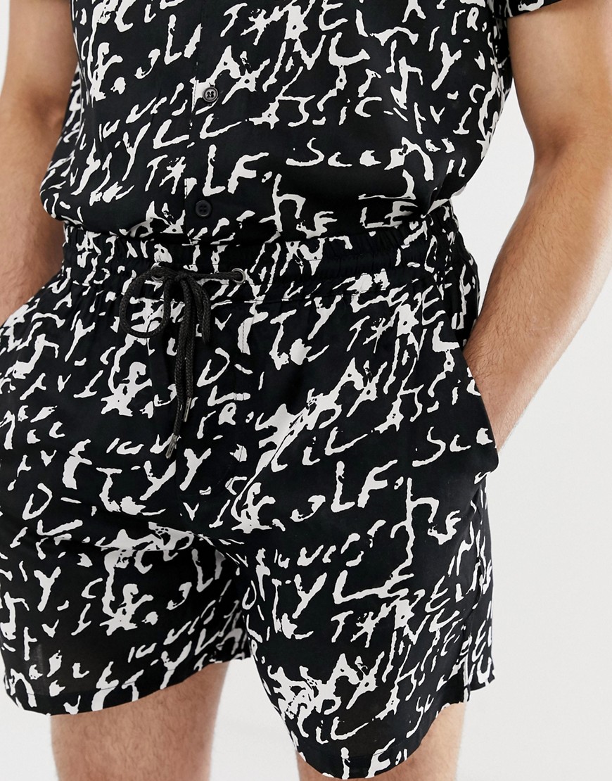 New Look - Short met print in zwart en wit, combi-set