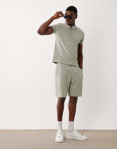 New Look - Short met textuur en elastische taille in kaki, deel van co-ord set - view 1