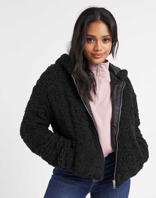 Black sherpa jacket with hood new arrivals