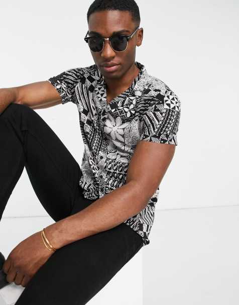 New Look short sleeve abstract print shirt in black - view 1