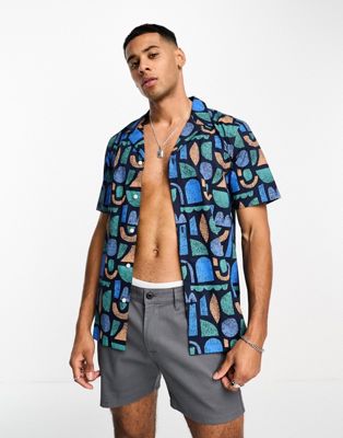 New Look short sleeve abstract print shirt in blue