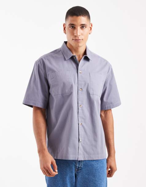 New Look short sleeve boxy fit shirt in mid grey - view 1