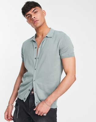 New Look short sleeve button through polo in sage
