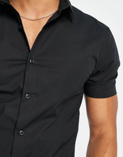 New Look short sleeve button up polo in black