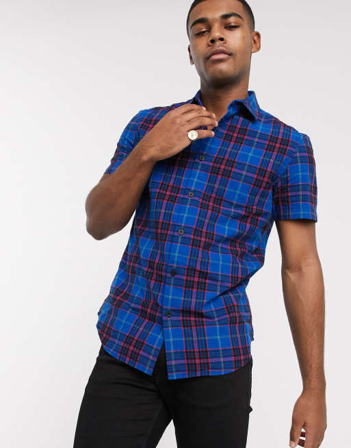 mens short sleeve check shirt