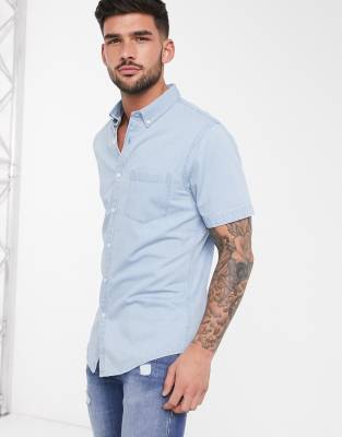 blue denim shirt short sleeve