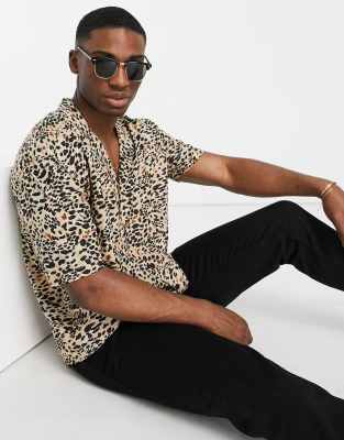 mens short sleeve leopard print shirt