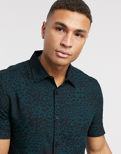 New Look short sleeve leopard print shirt in teal
