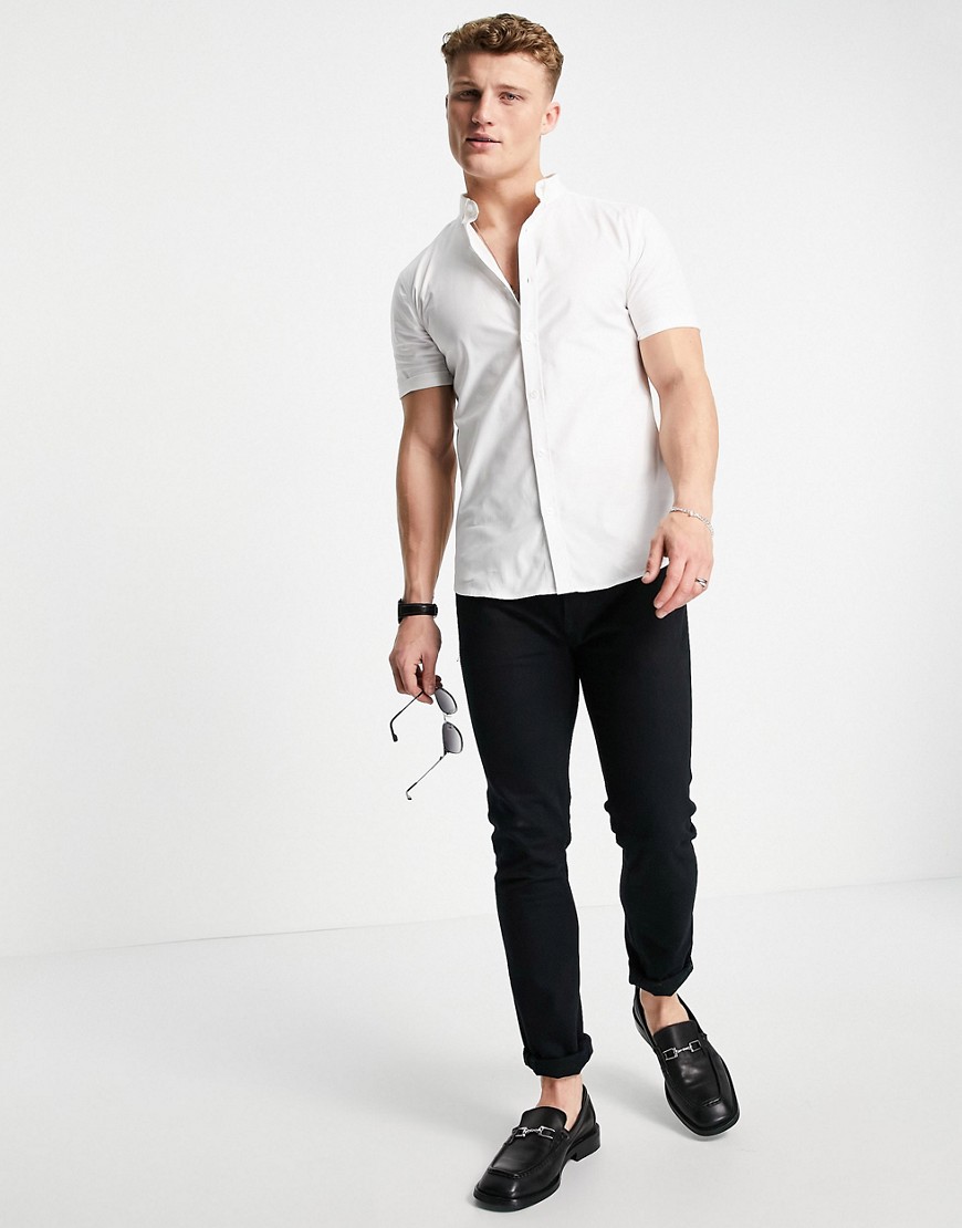 new look short sleeve muscle fit oxford in white