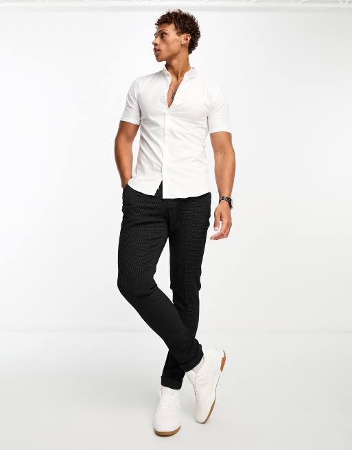 New Look short sleeve muscle fit oxford shirt in white, 4 of 4