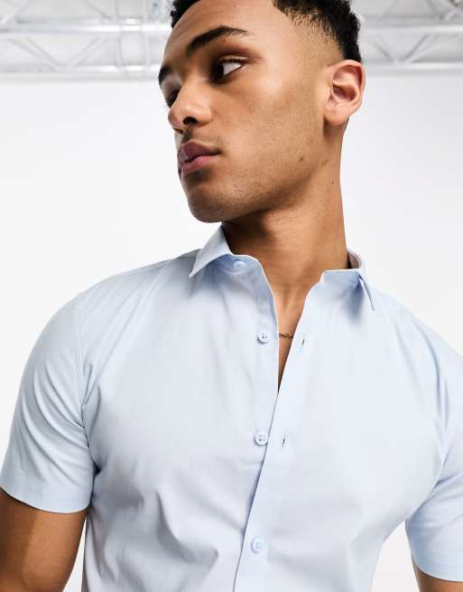 Slim Fit Short Sleeve Shirt Pale Blue