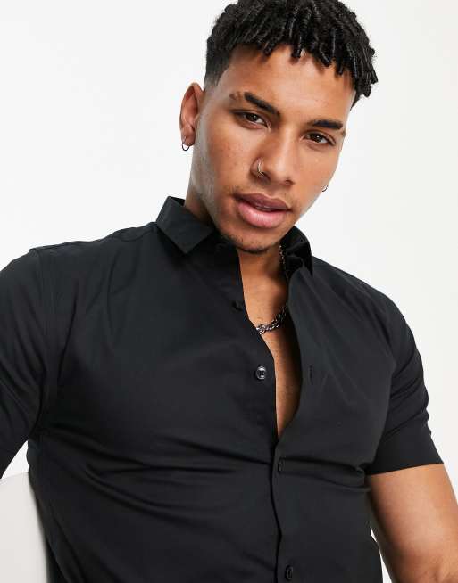 New Look short sleeve muscle fit shirt in black