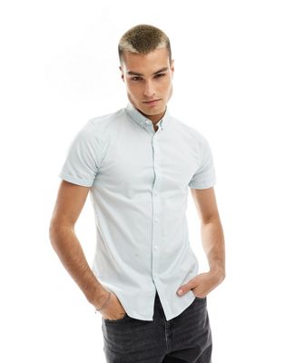 New Look short sleeve muscle fit shirt in blue - ASOS Price Checker