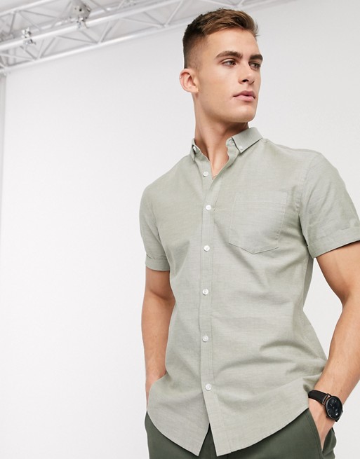 New Look short sleeve organic cotton oxford shirt in khaki