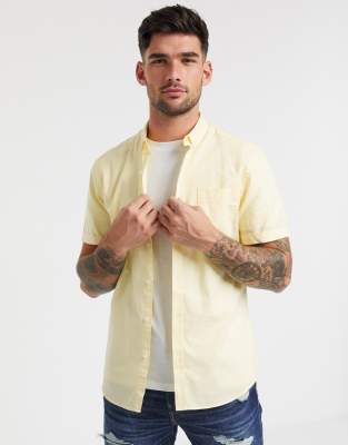 New Look Short Sleeve Organic Cotton Oxford Shirt In Yellow ModeSens