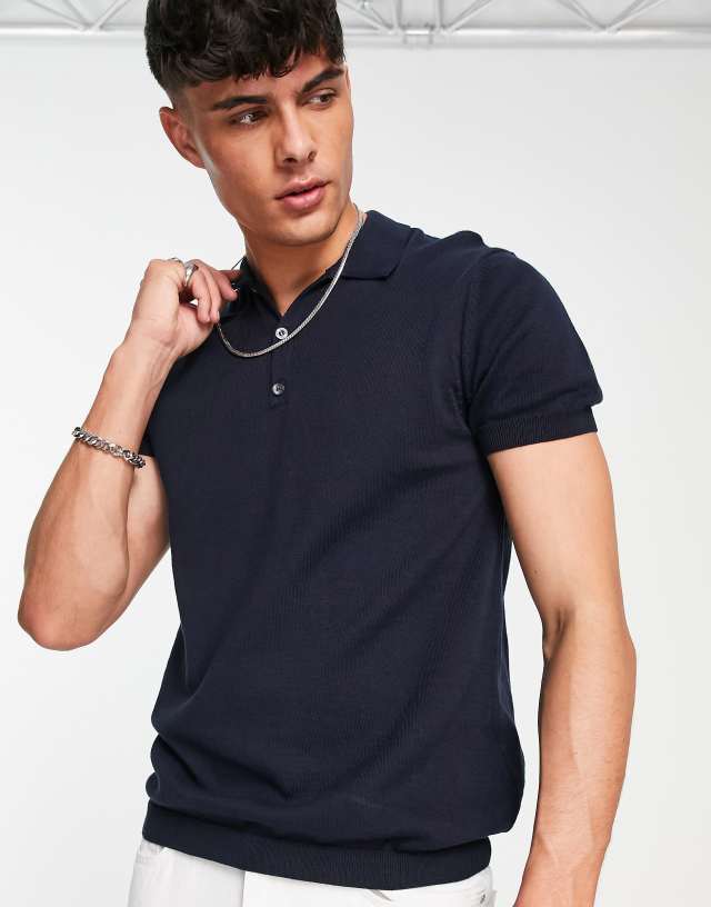 New Look short sleeve polo in navy