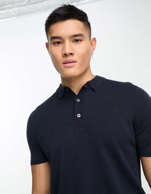 New Look short sleeve polo in navy ASOS